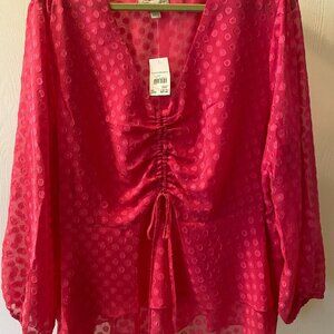 Cato 🌸 Hot Pink Polka Dot Blouse 💖 Plus Size 22/24 NWT – Sheer Flowy Top